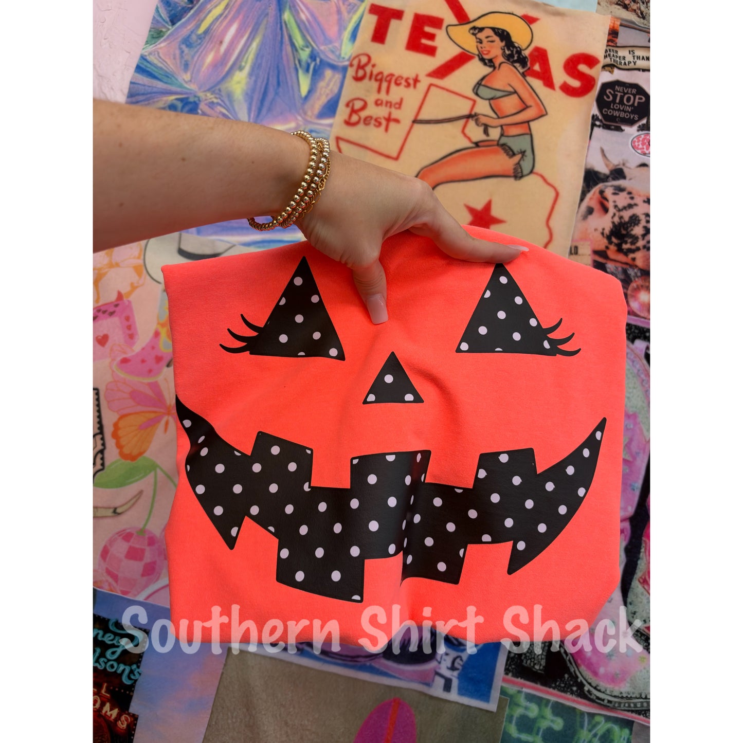 Polka Dot Jac | Neon Orange Comfort Colors tee