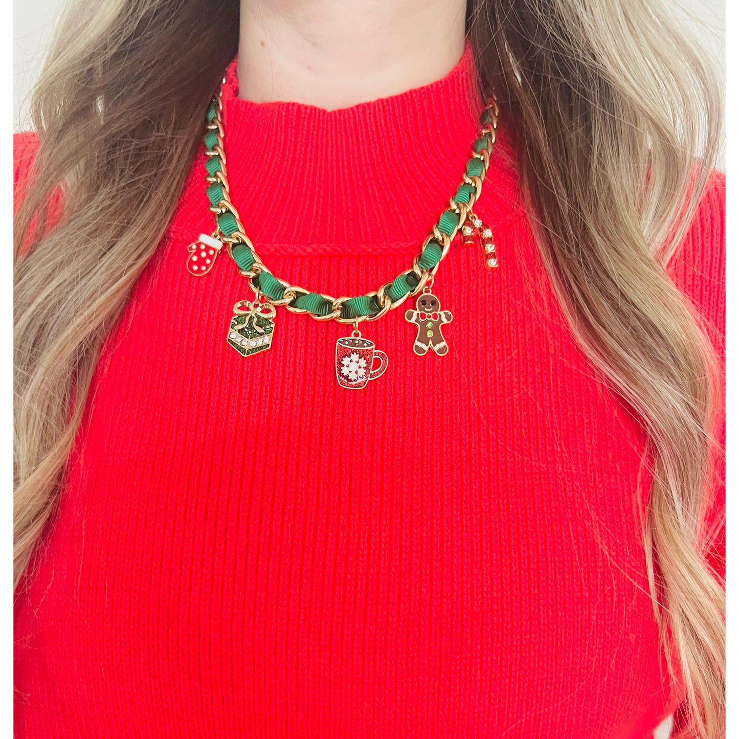 Holly Jolly Christmas Charm Chain Necklace | Green