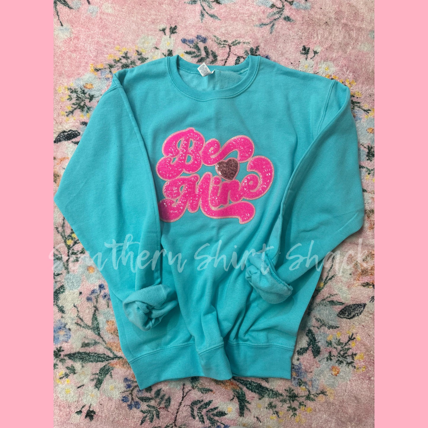 Be Mine Sequin Patch Sweatshirt | Scuba Blue