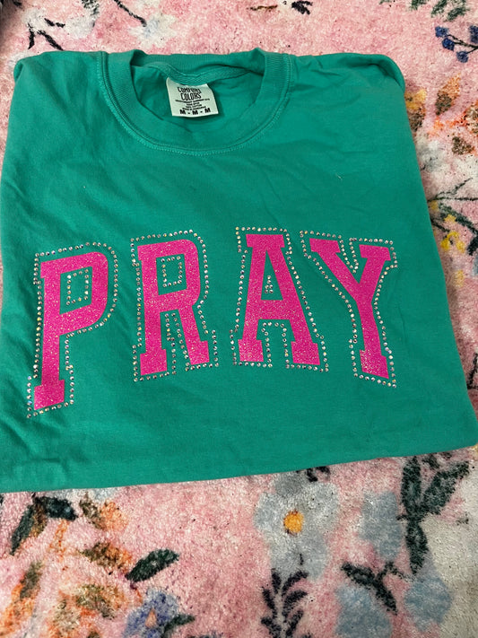 Rhinestone Glitter PRAY - Medium cc tee