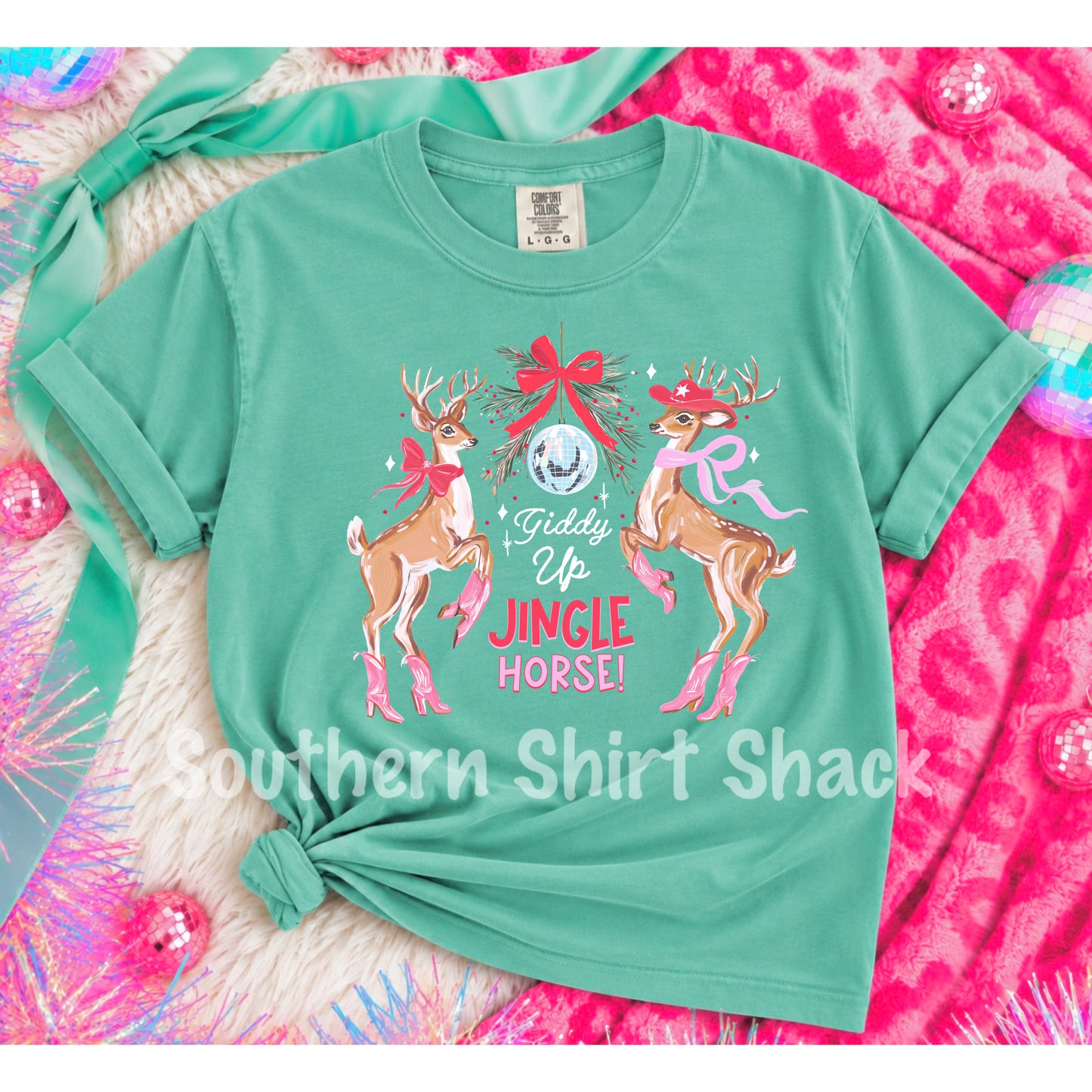 Giddy up Jingle Horse Seafoam Comfort Colors Tee
