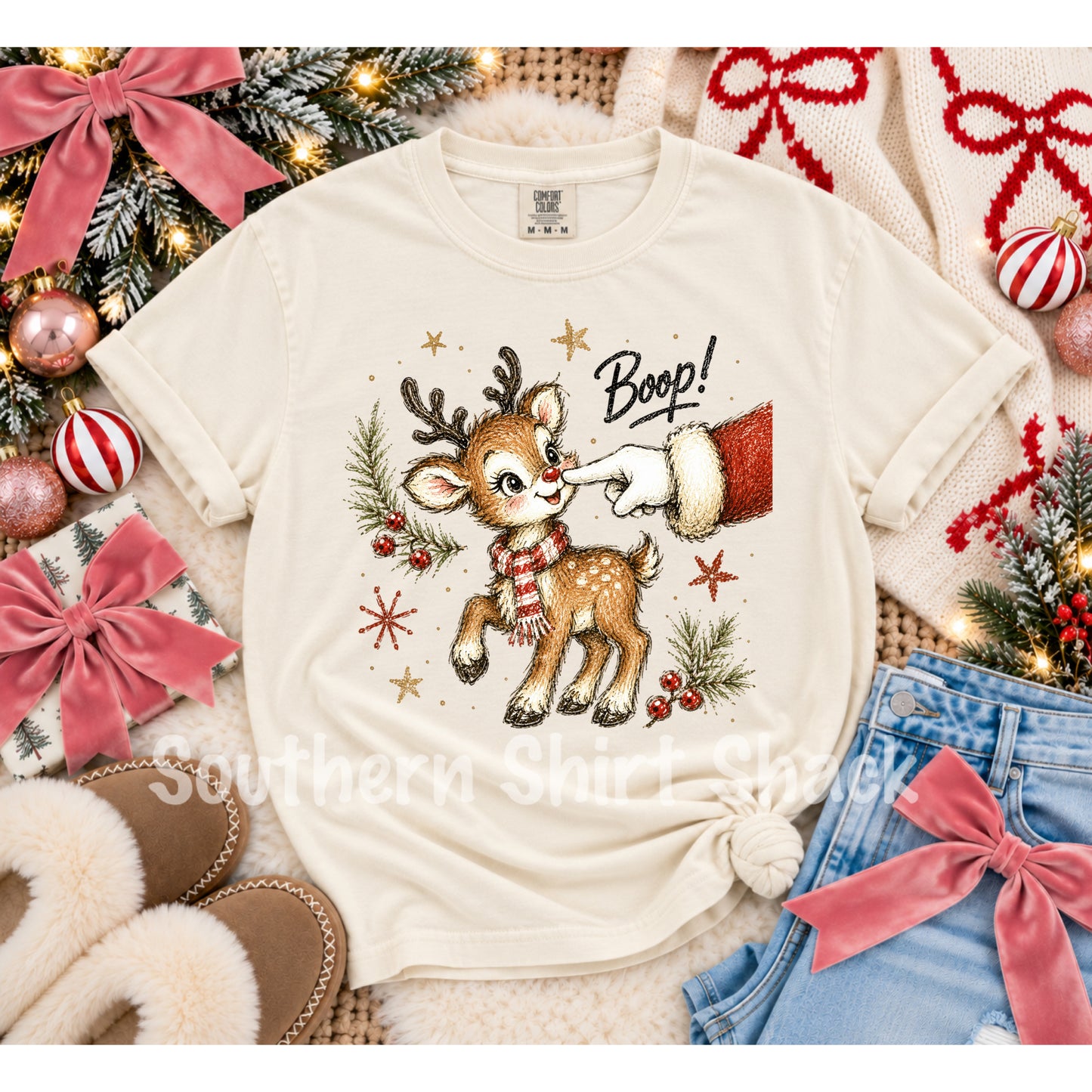 Boop! Santa & Reindeer | Ivory Comfort Colors tee