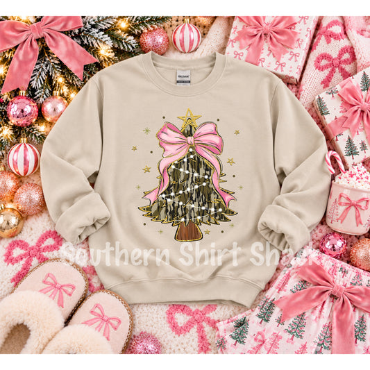Camo Christmas Tree Bow Sweatshirt | Sand