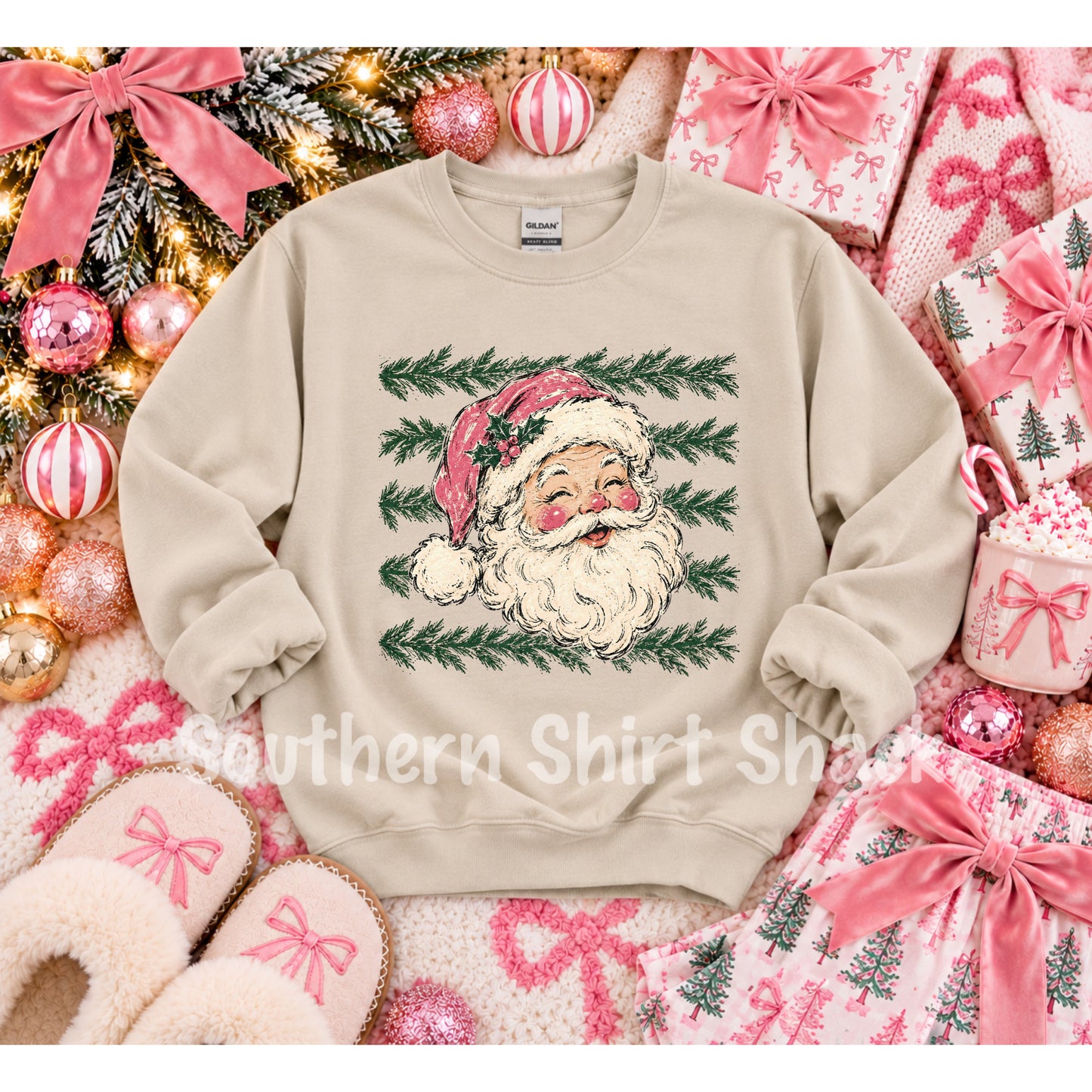Santa Wreath Stripes Sweatshirt | Sand