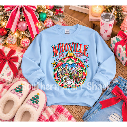 Christmas Character Ornament Town | Light Blue Sweatshirt