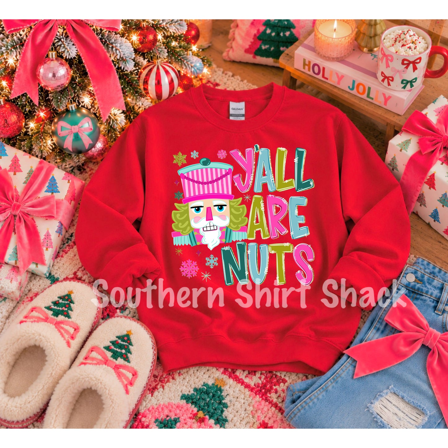 Colorful “Yall are Nuts” Sweatshirt | Red