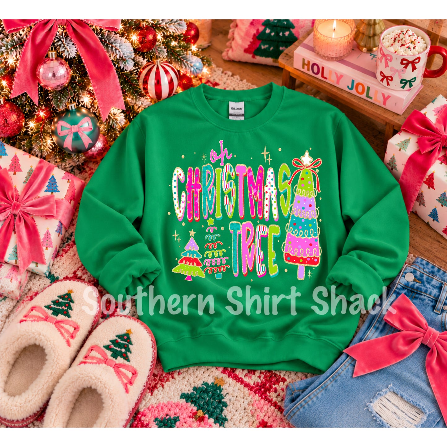Colorful Oh Christmas Tree | Irish Green Sweatshirt