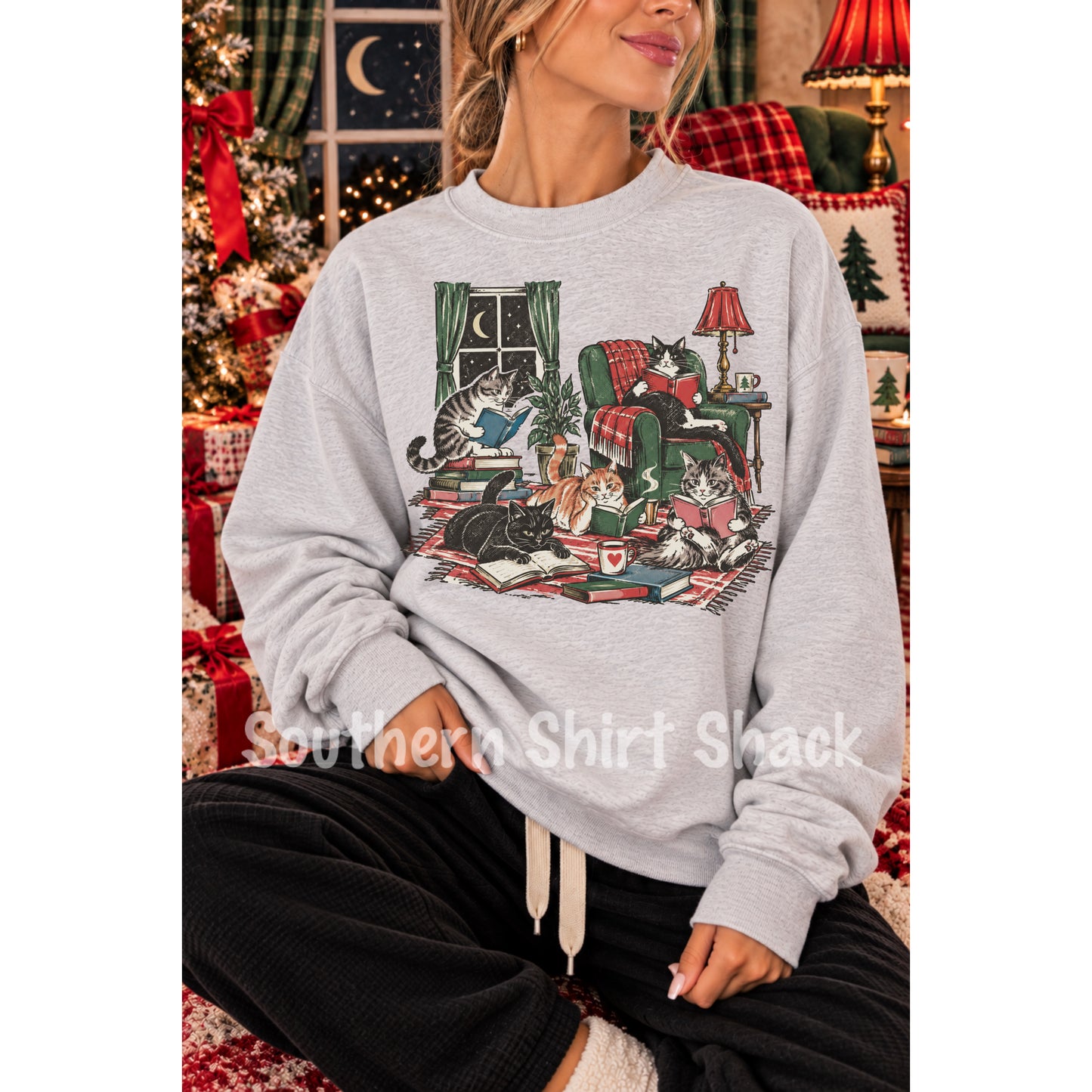 Christmas Kitty Cats Sweatshirt | Ash Gray