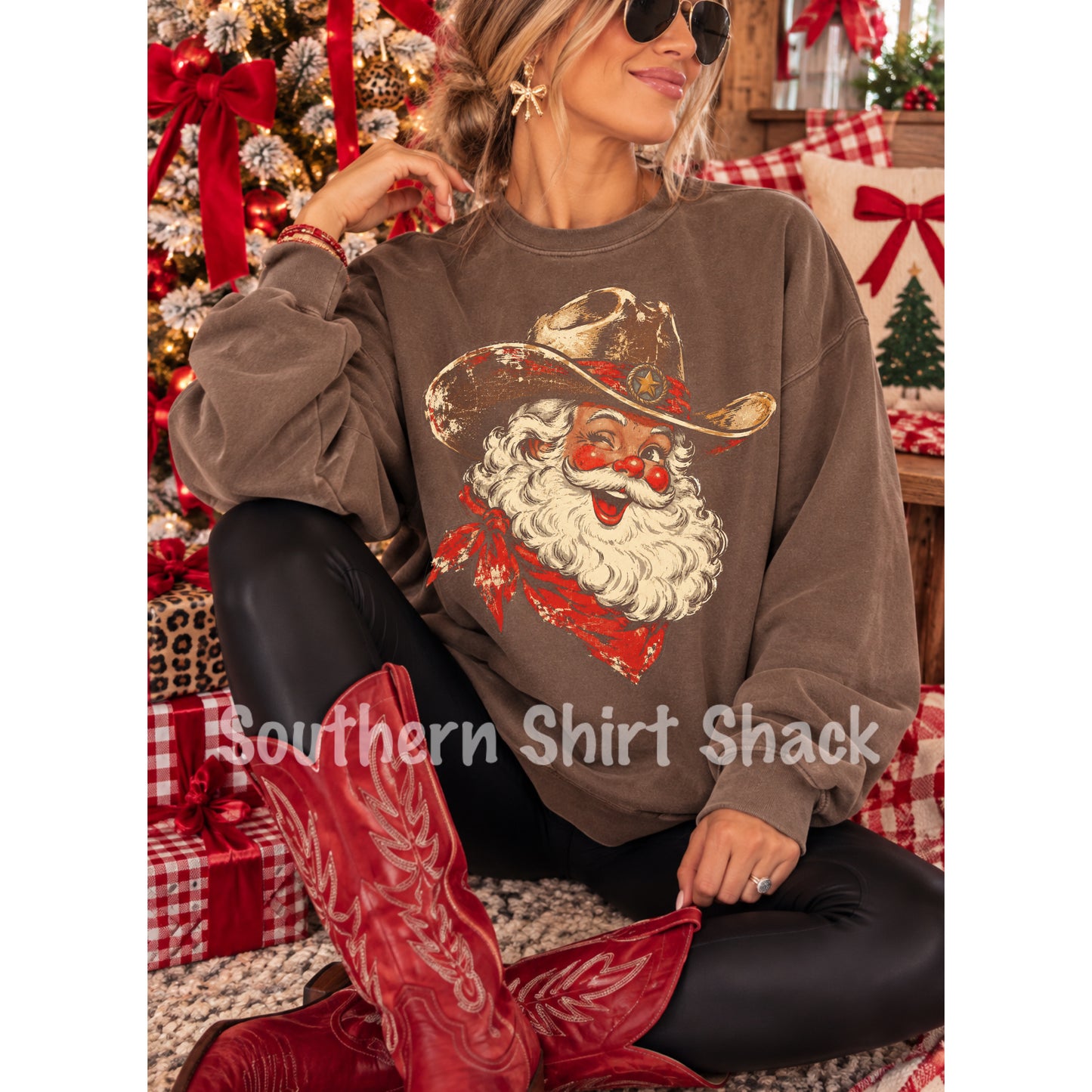 Retro Cowboy Santa Comfort Colors Sweatshirt | Espresso