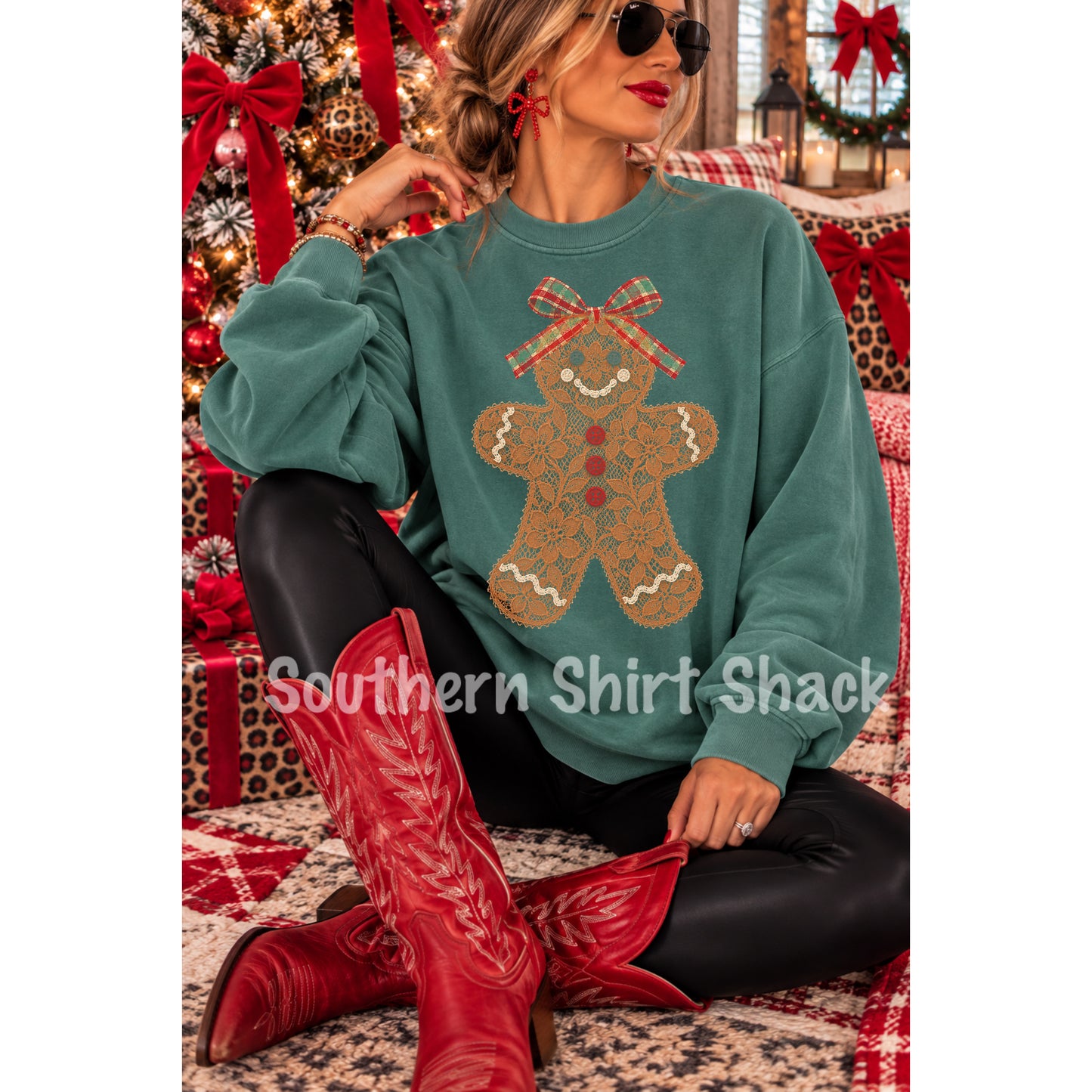 Lace Gingerbread Comfort Colors Sweatshirt | Blue Spruce