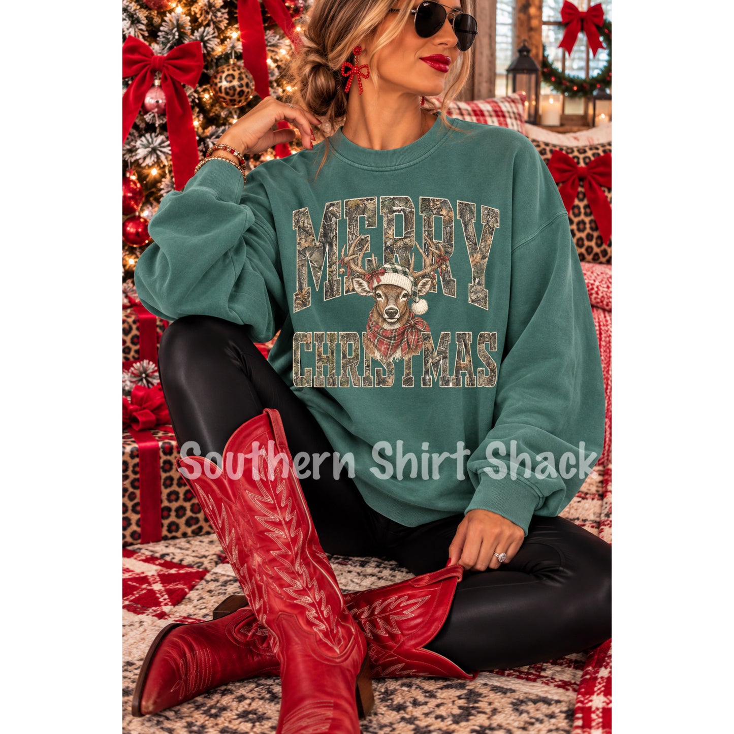 Camo Merry Christmas Comfort Colors Sweatshirt | Blue Spruce