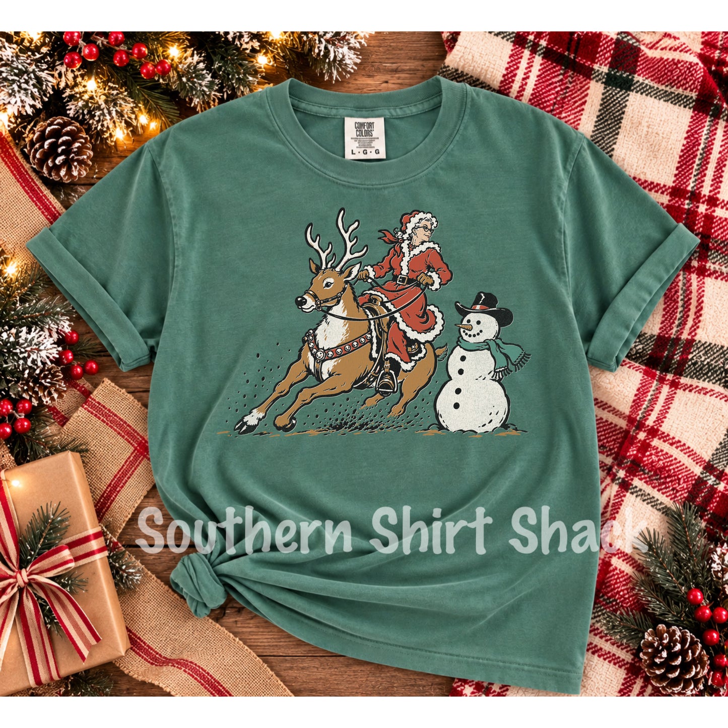 Granny Rides a Reindeer | Light Green Comfort Colors tee