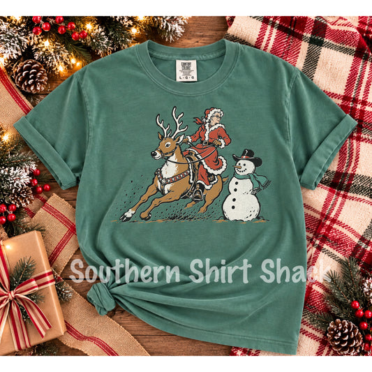 Granny Rides a Reindeer | Light Green Comfort Colors tee