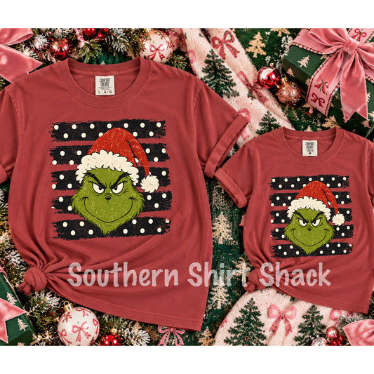 Polka Dot Grnch | Crimson Comfort Colors Youth & Adult tee