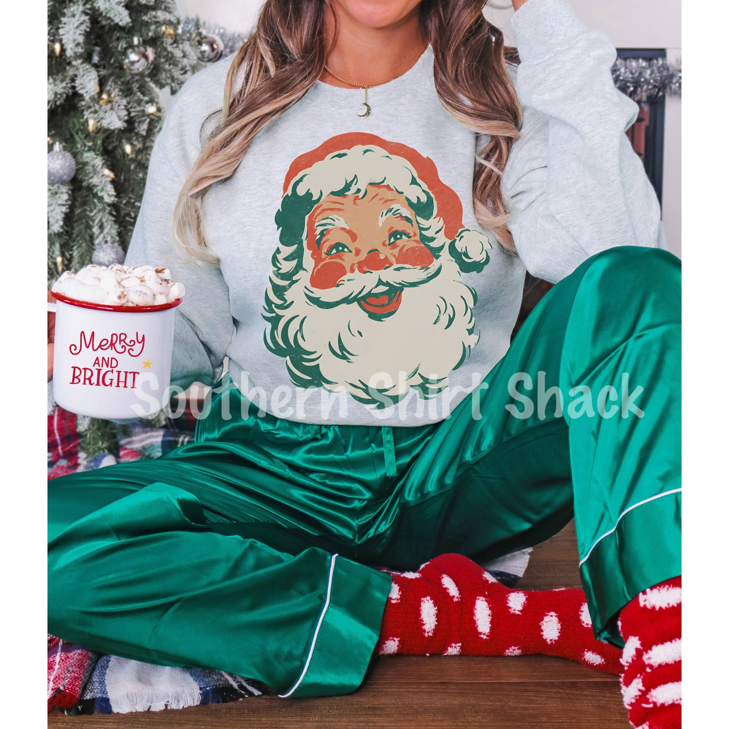 Retro Santa Claus Face Sweatshirt | Ash Gray
