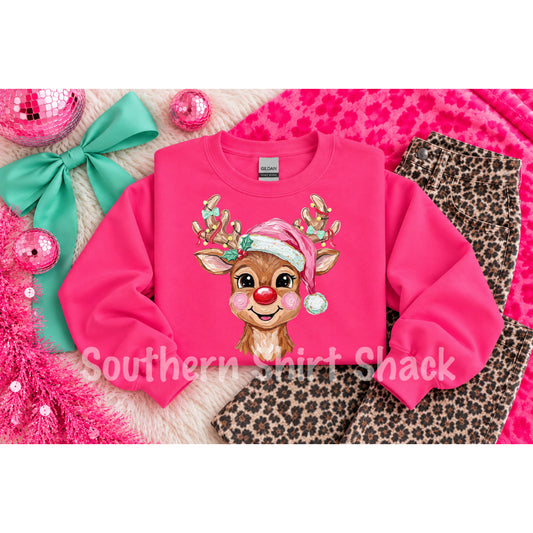 Cute Christmas Reindeer | Hot Pink Sweatshirt
