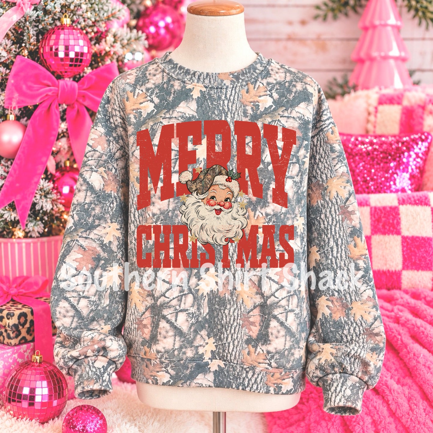 Merry Christmas Tree Camo Sweatshirt - Ready to Ship