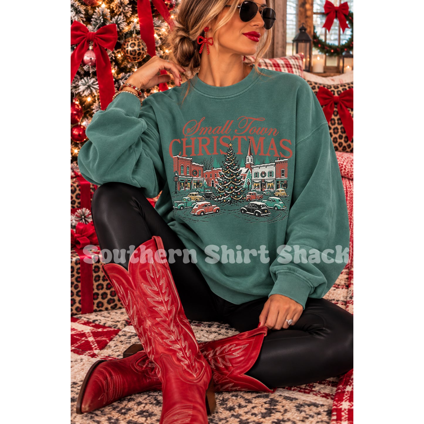 Small Town Christmas Comfort Colors Sweatshirt | Light Green