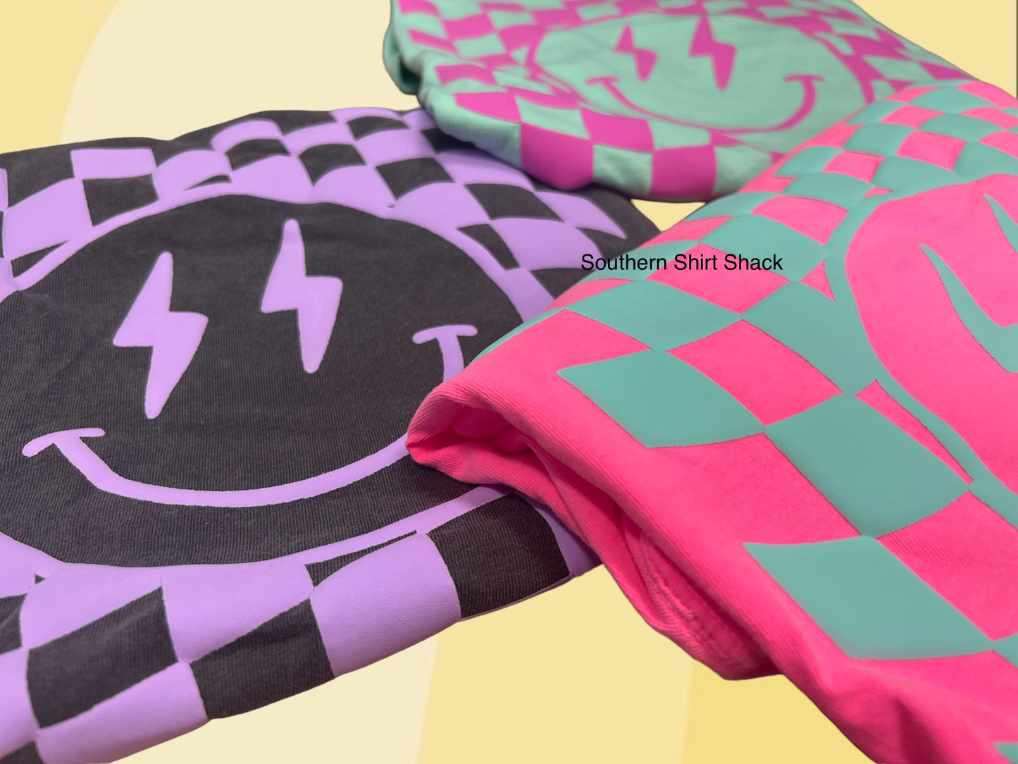 Checkered Smiley Puff Comfort Colors Tee