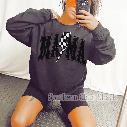 Checkered Bolt Mama black on black Sweatshirt