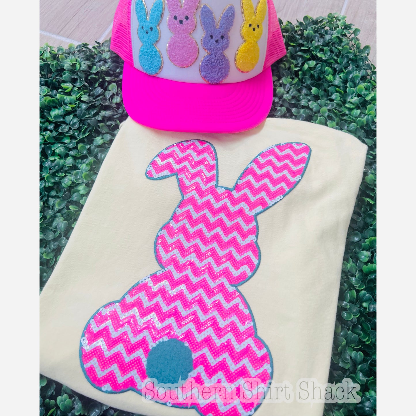 Sequin Bunny Patch | Comfort Colors T-Shirt
