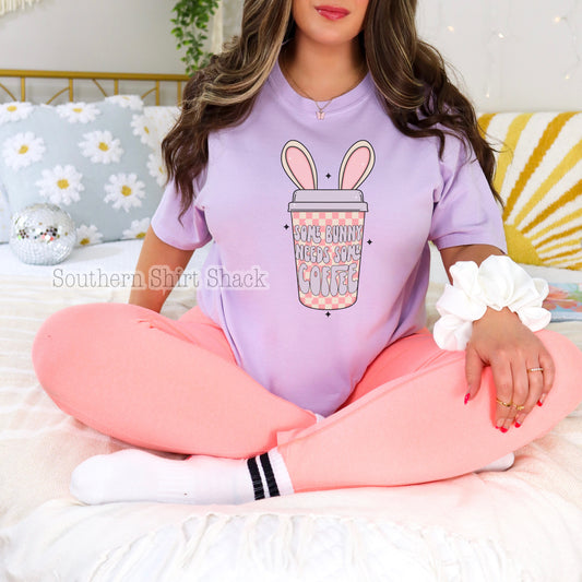 Some Bunny Needs Coffee Comfort Colors Tee