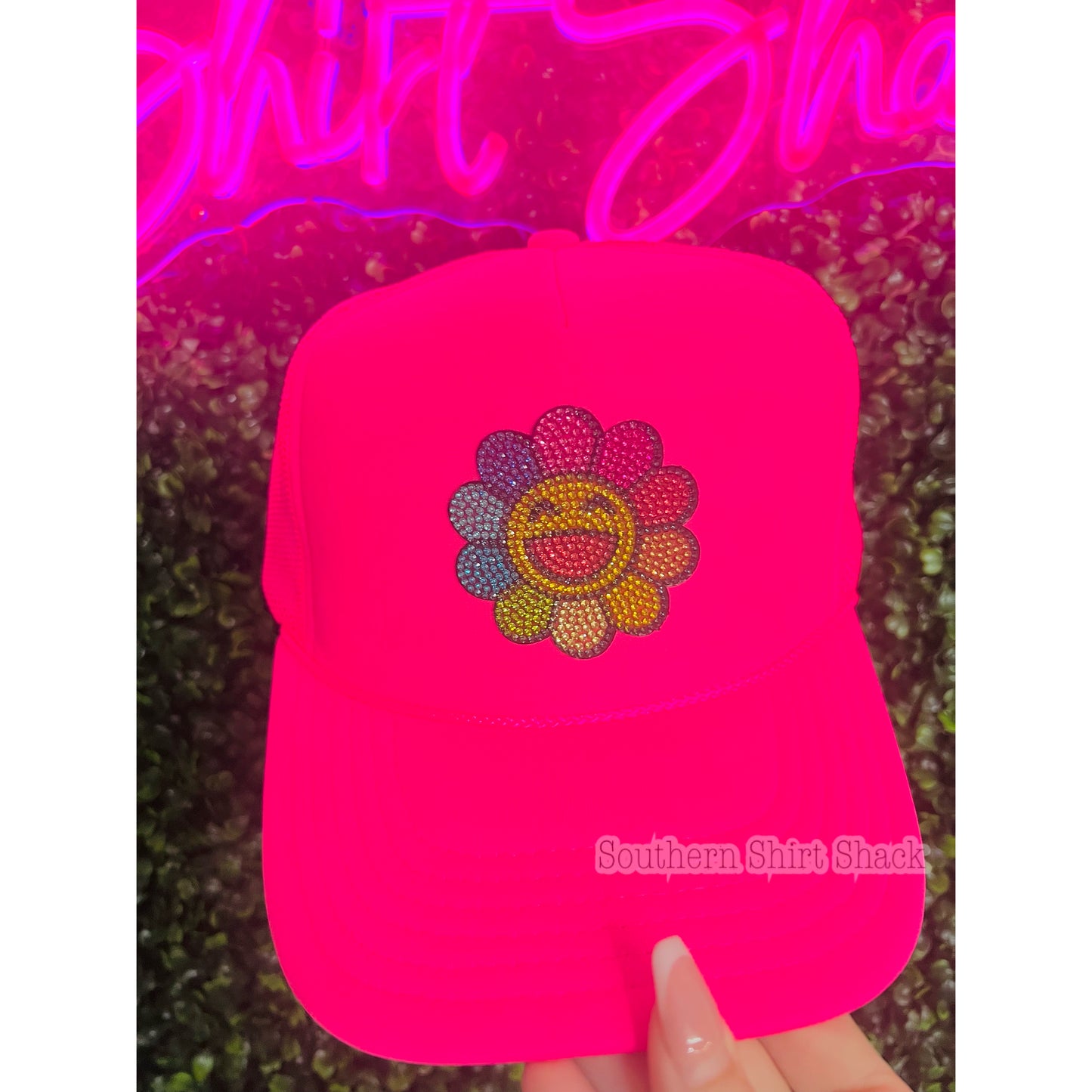 Neon Rhinestone Trucker Hat