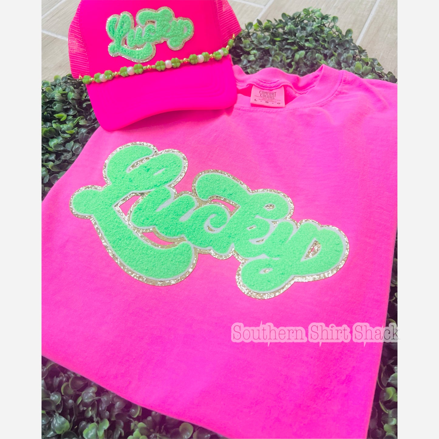 Retro Lucky Chenille Patch | Comfort Colors T-Shirt