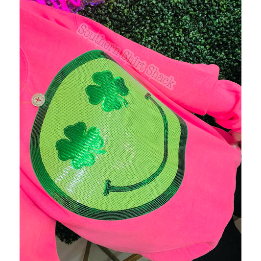 Lucky Smiley Face Sequin Patch Sweatshirt