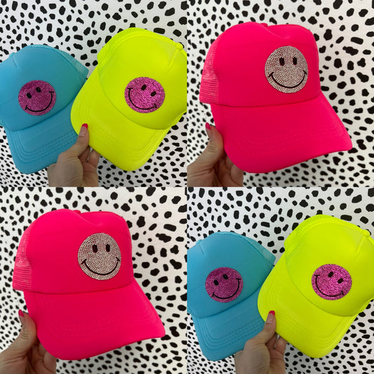 Rhinestone Smiley Trucker Hat