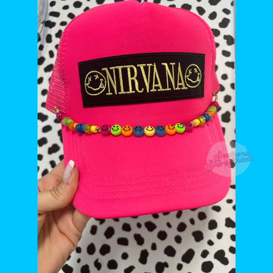 Nirvana Trucker Hat with beaded hat charm