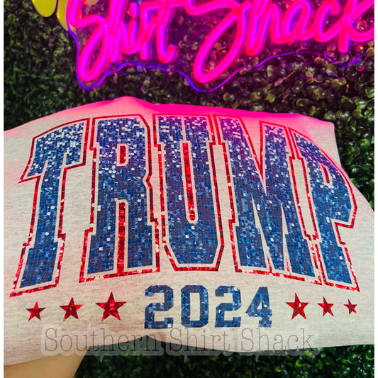 Faux Sequin Varsity Trump Sweatshirt