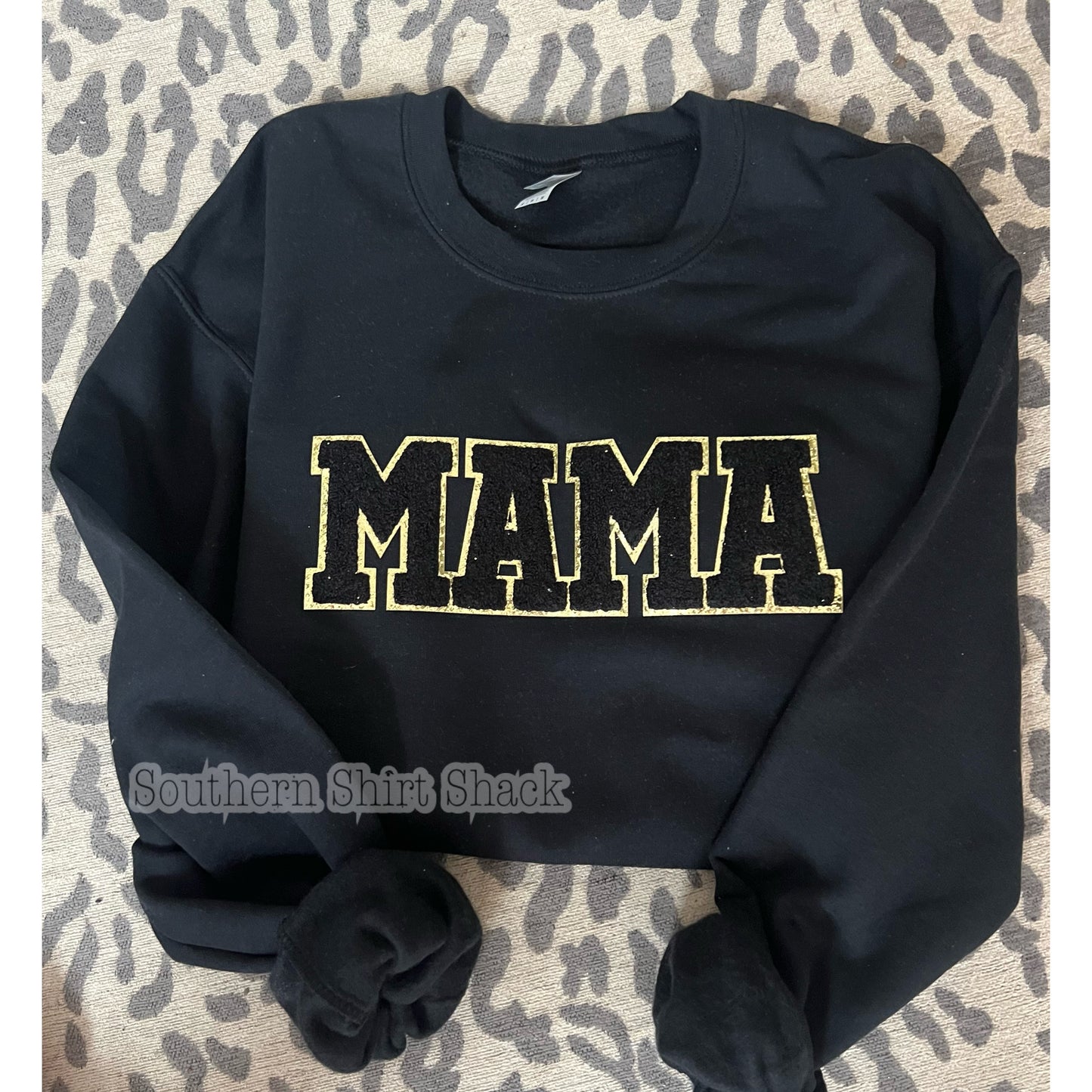 Mama Chenille Patch Sweatshirt | black on black