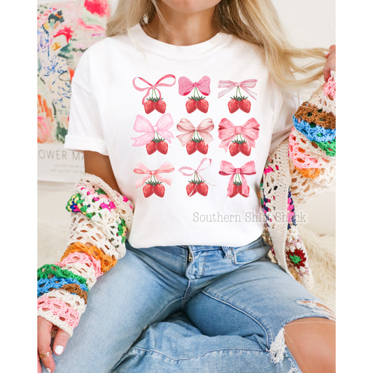 Strawberry Coquette Bow | Comfort Colors Tee