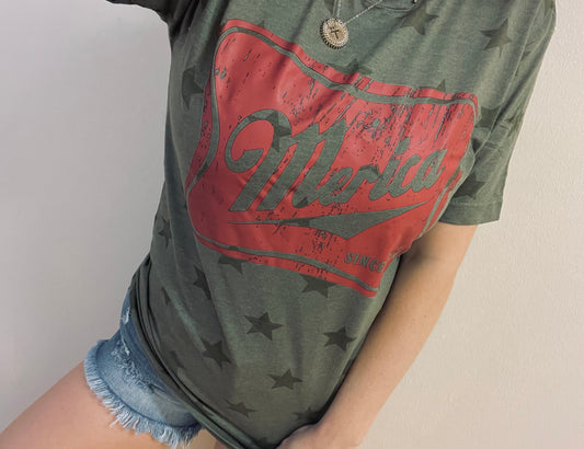 ‘Merica military green star tee