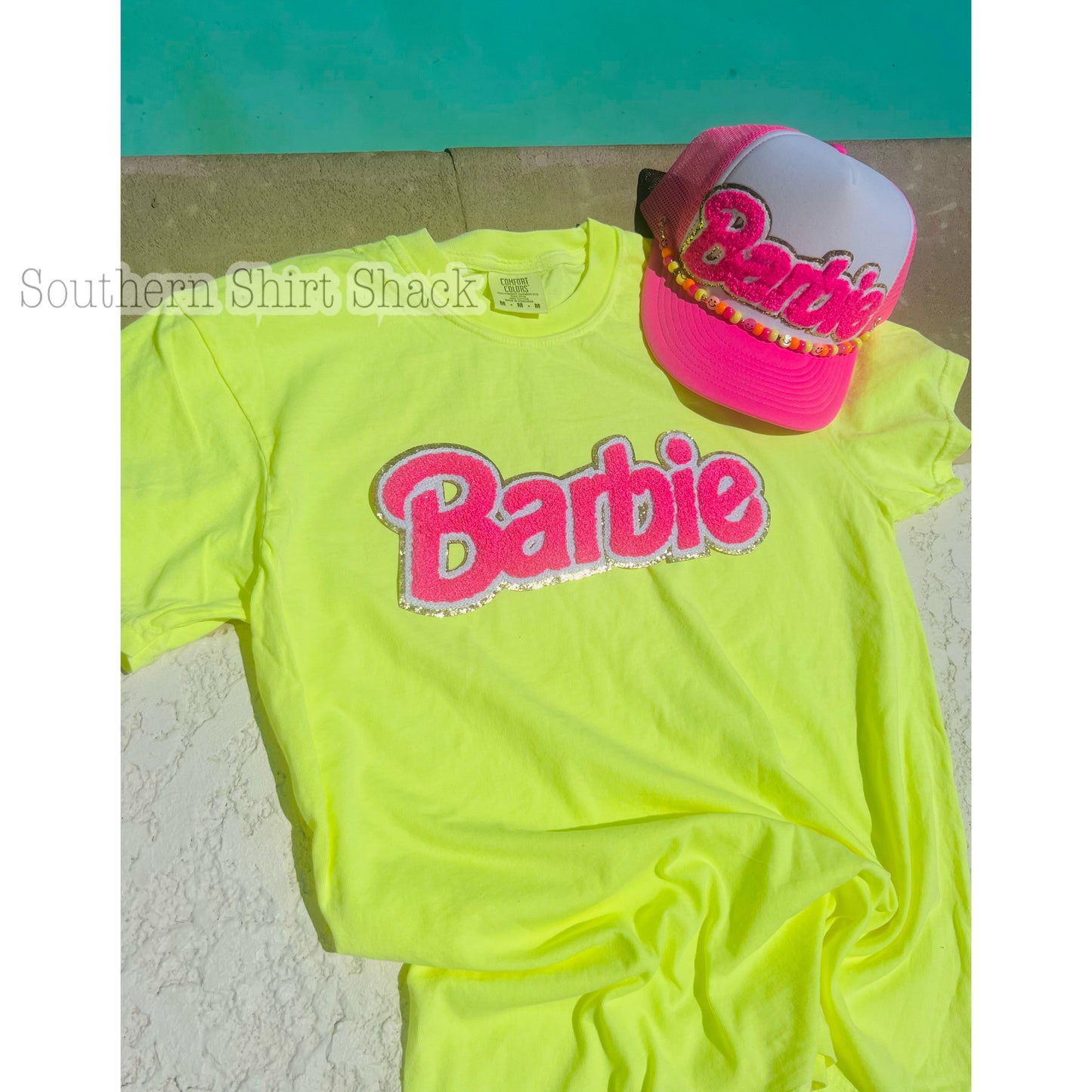 Neon Yellow Barbie Chenille Patch CC tee