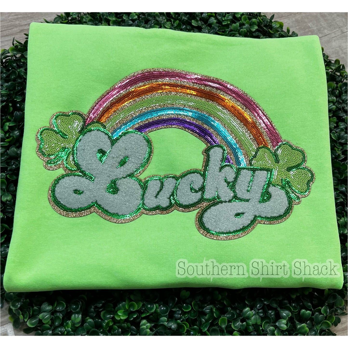 Lucky Rainbow Chenille & Sequin Patch Sweatshirt
