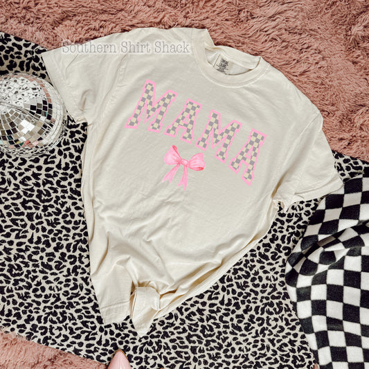 Checkered Coquette Mama | Comfort Colors tee