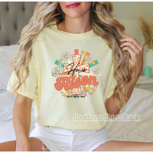 Groovy Flowers He is Risen Comfort Colors Tee