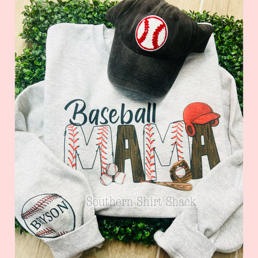 Baseball Mama Sweatshirt with name on sleeve