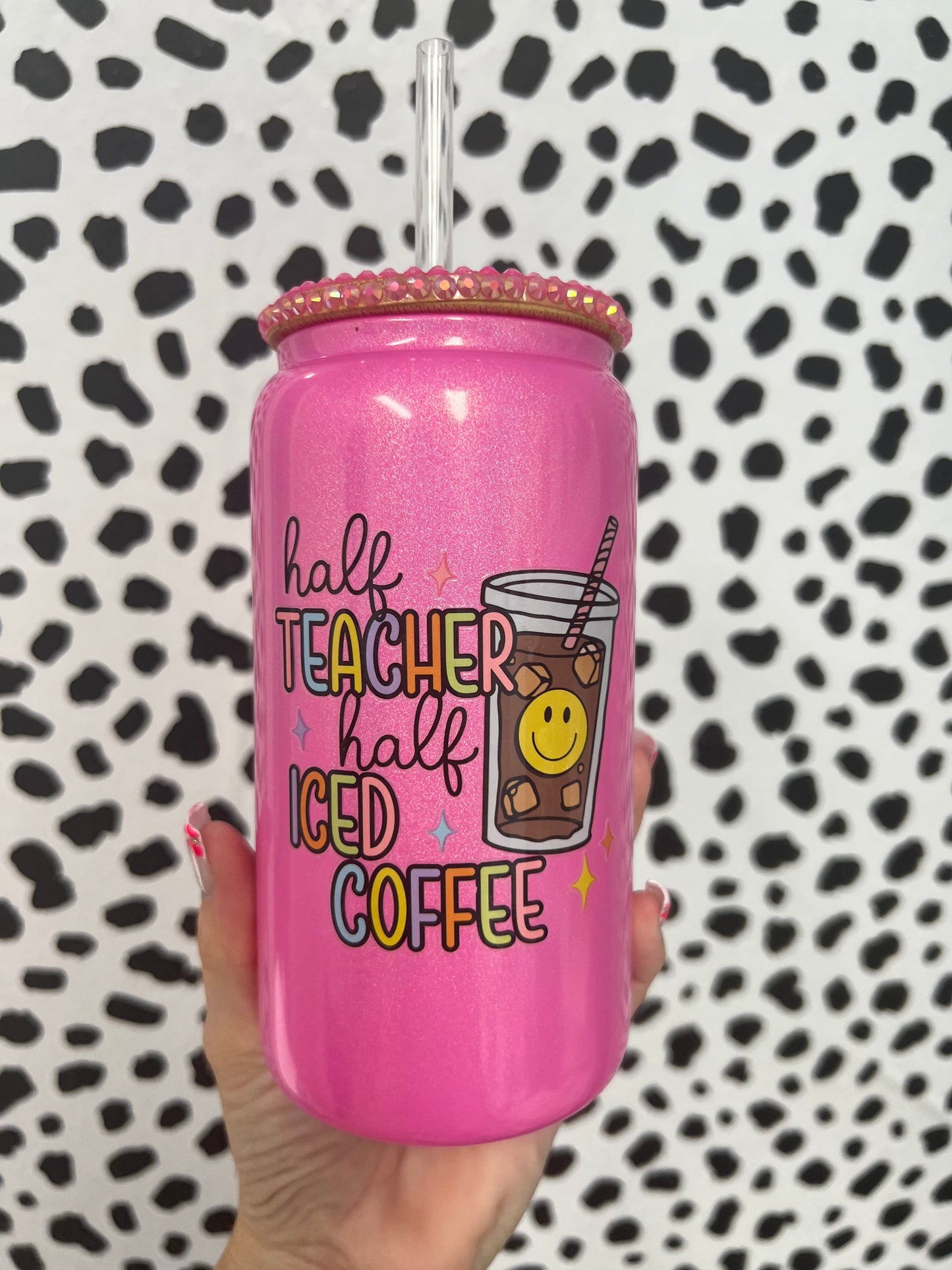 Half teacher|Half Coffee - rhinestone glitter Libby glass