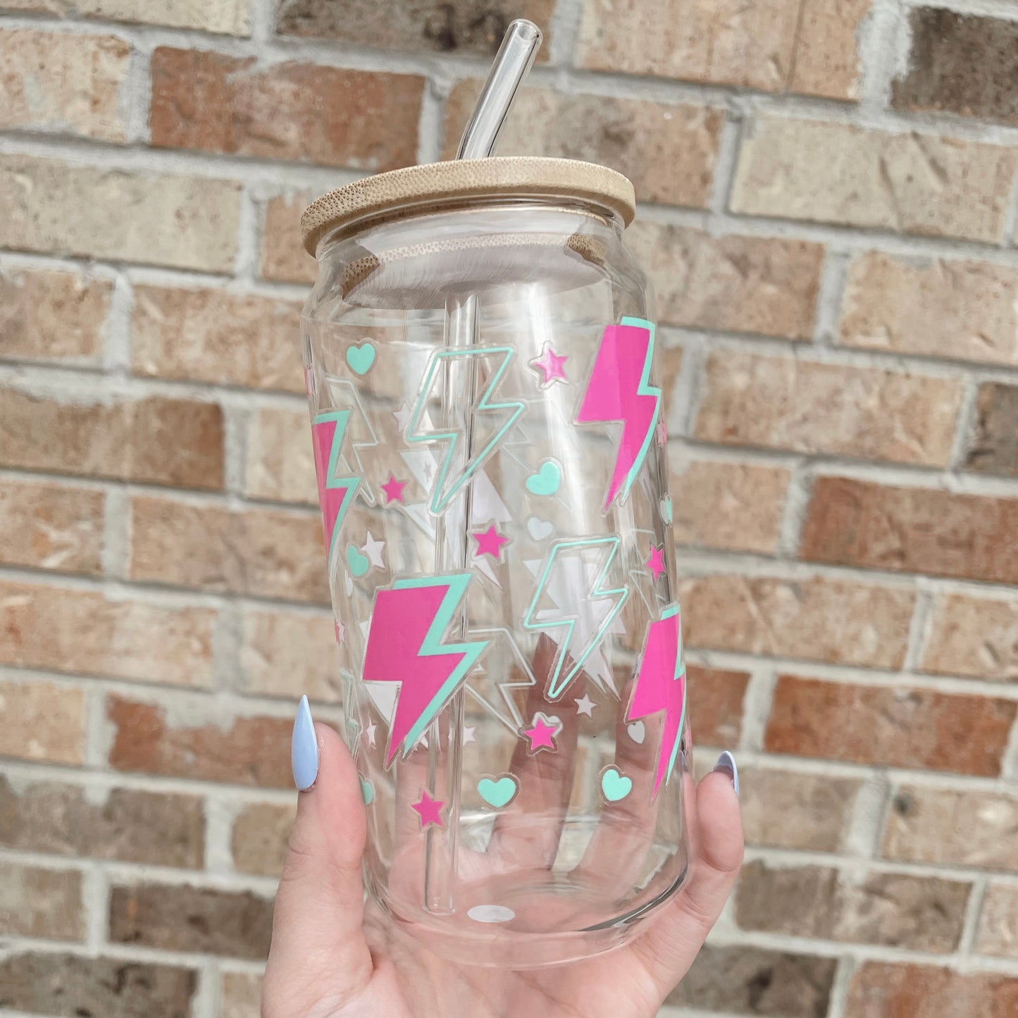 16 oz Glass Cups | Straw and Lid Included