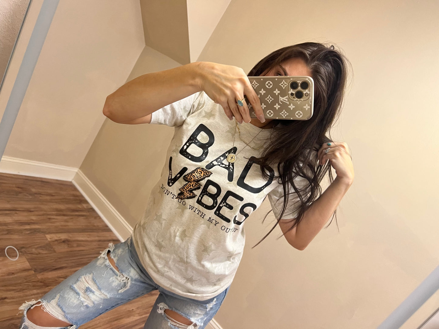 Bad vibes don’t go with my outfit oatmeal star tee - $20 Tuesday NO COUPON CODES ALLOWED
