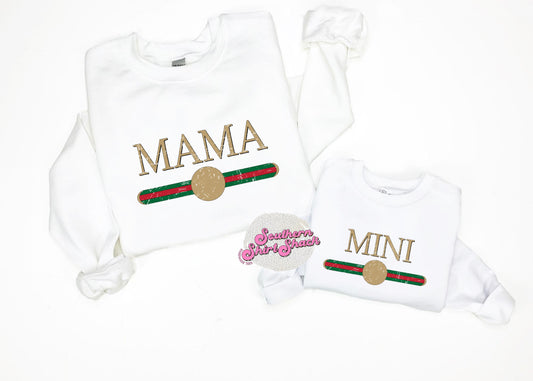 Mama Mini green and red stripe crew