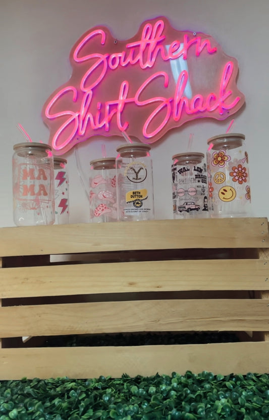 16 oz Glass Cups | Straw and Lid Included