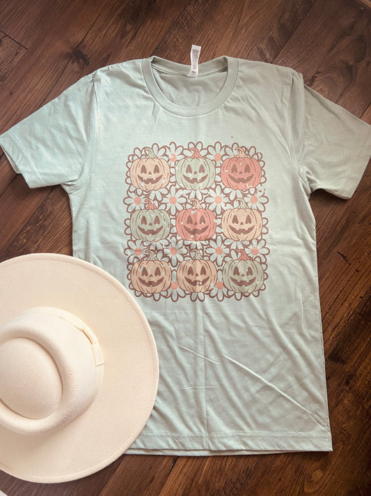 Flower Pumpkins- Sage tee