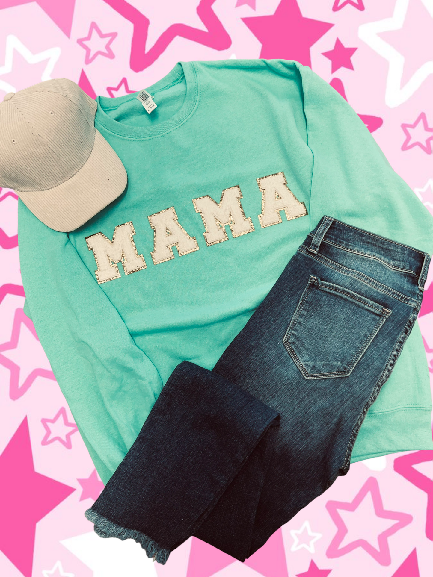 MAMA & Co. chenille patch sweatshirt