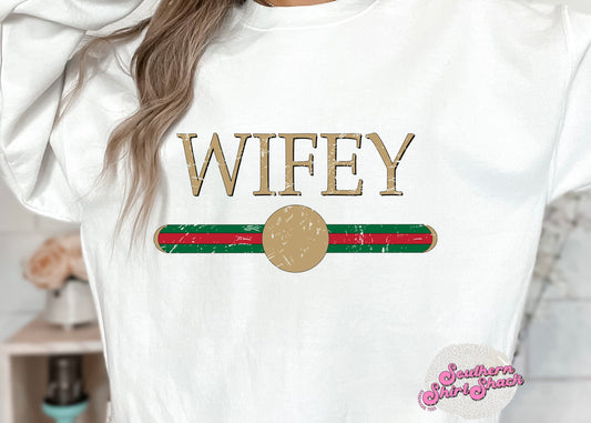 Wifey green and red stripe crew