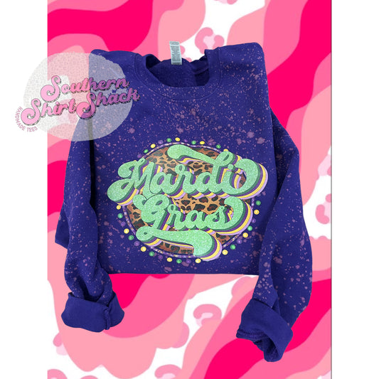 Mardi Gras Bleach Splatter Sweatshirt